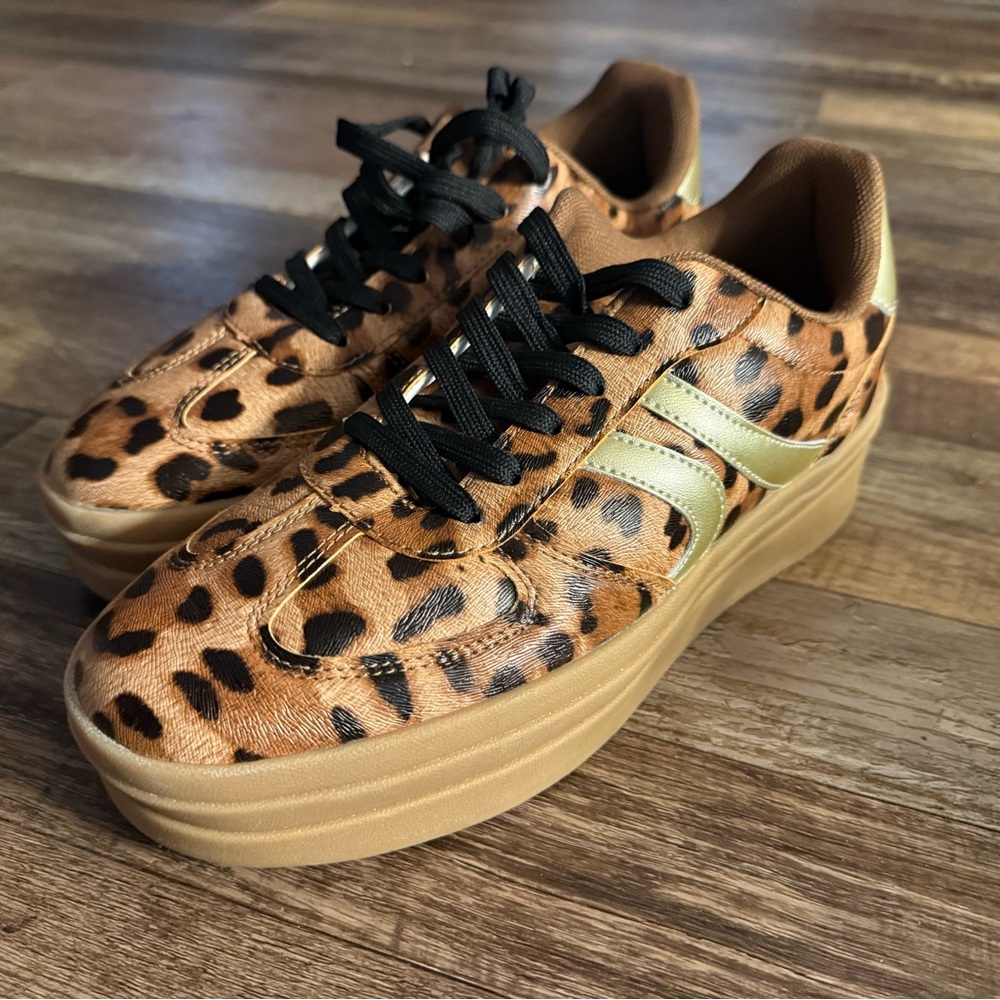 Jessica Animal Print Sneakers with Gold Accents